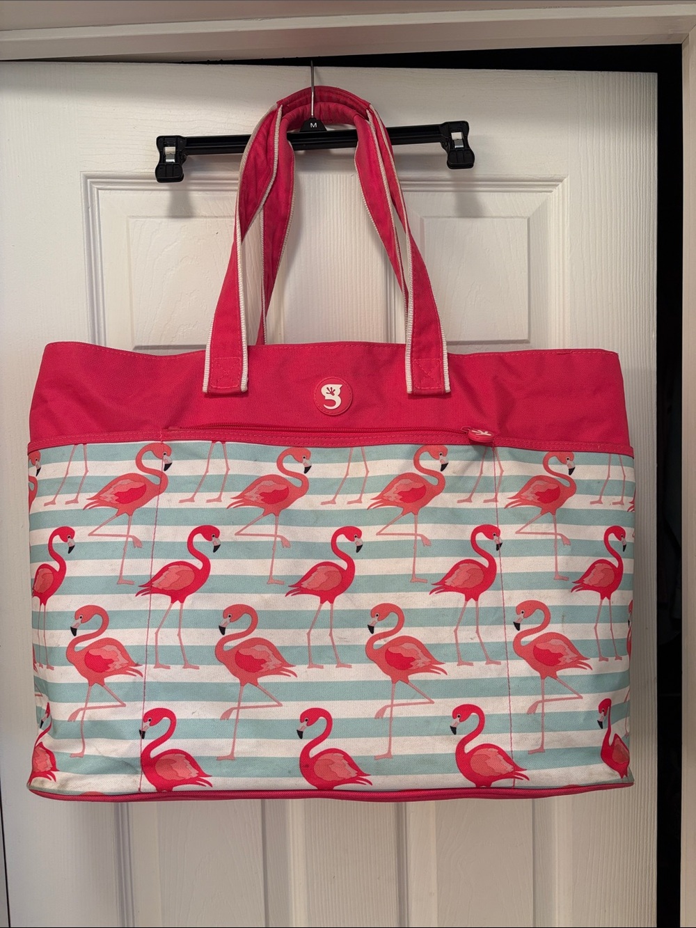 Beach Tote Bag in Pink Flamingo Print